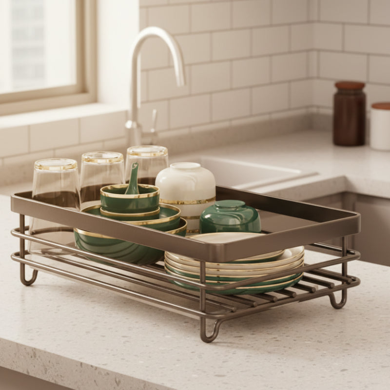 Space-Saving Stainless Steel Dish Drying Rack for Modern Kitchens
