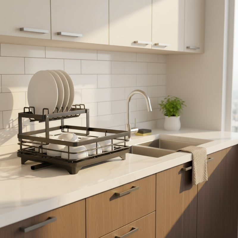 Space-Saving Stainless Steel Dish Drying Rack for Modern Kitchens