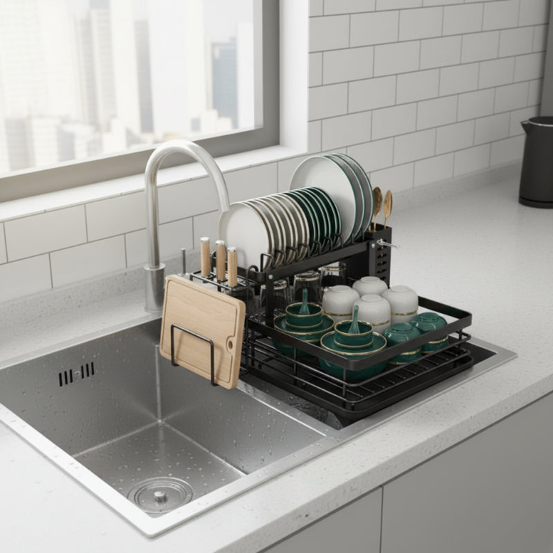 Space-Saving Stainless Steel Dish Drying Rack for Modern Kitchens