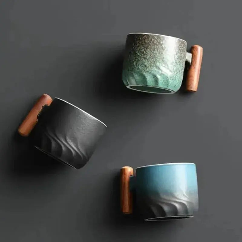 Ceramic Coffee Mug with Wooden Handle | Handmade Unique Design