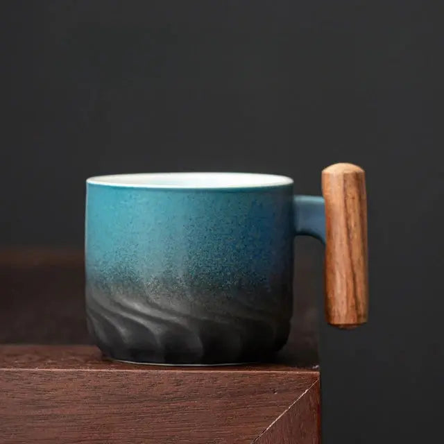 Ceramic Coffee Mug with Wooden Handle | Handmade Unique Design