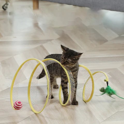 Collapsible Cat Tunnel with Integrated Toy for Cats