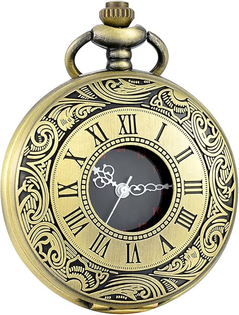 Classic Men's Pocket Watch | Vintage Style | Quartz Movement | Gold Hands