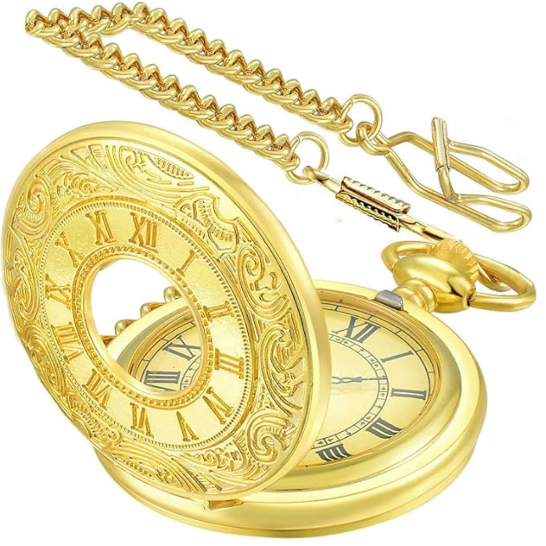 Classic Men's Pocket Watch | Vintage Style | Quartz Movement | Gold Hands