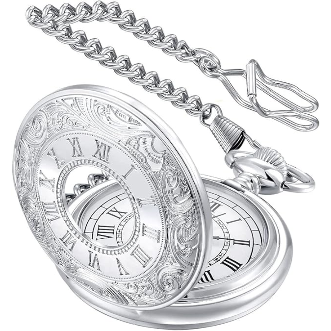 Classic Men's Pocket Watch | Vintage Style | Quartz Movement | Gold Hands