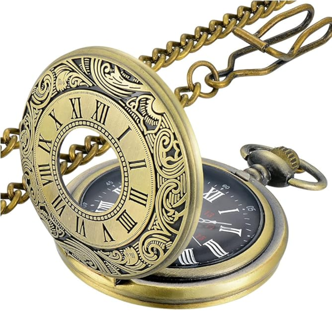 Classic Men's Pocket Watch | Vintage Style | Quartz Movement | Gold Hands