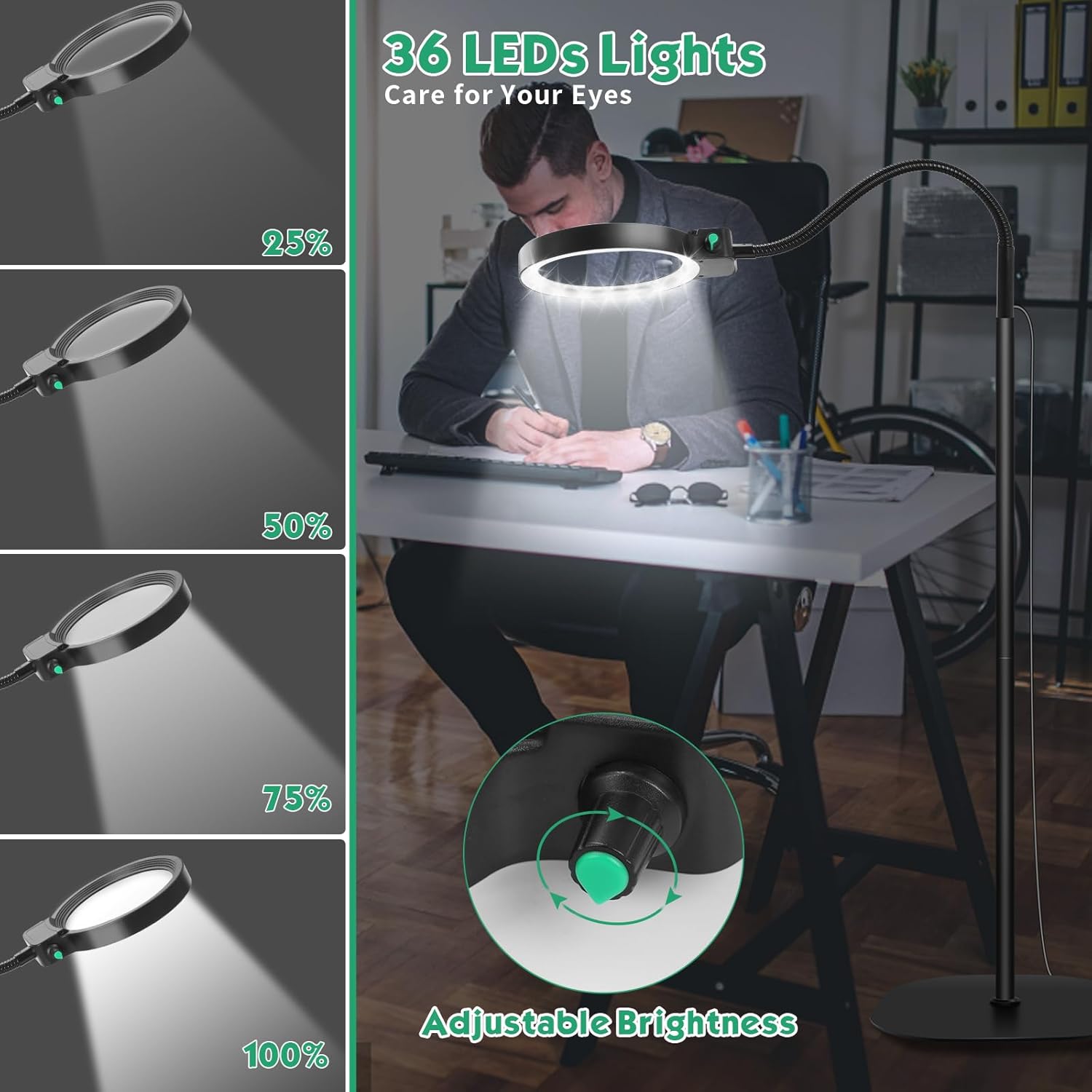 Illuminated Magnifier with Flexible Stand for Precision Tasks