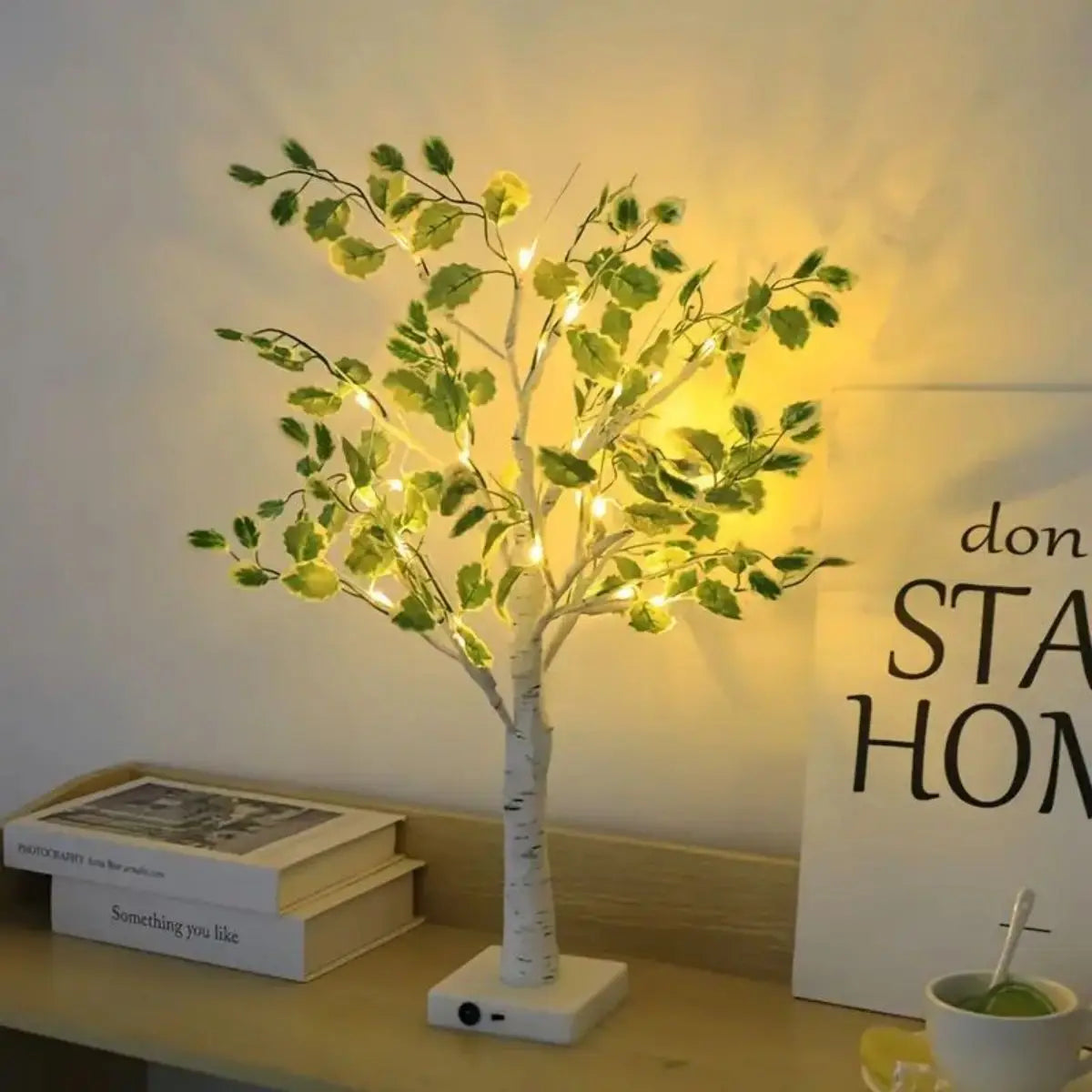 Enchanting LED Branch Light with Birch Leaves - Warm White Glow