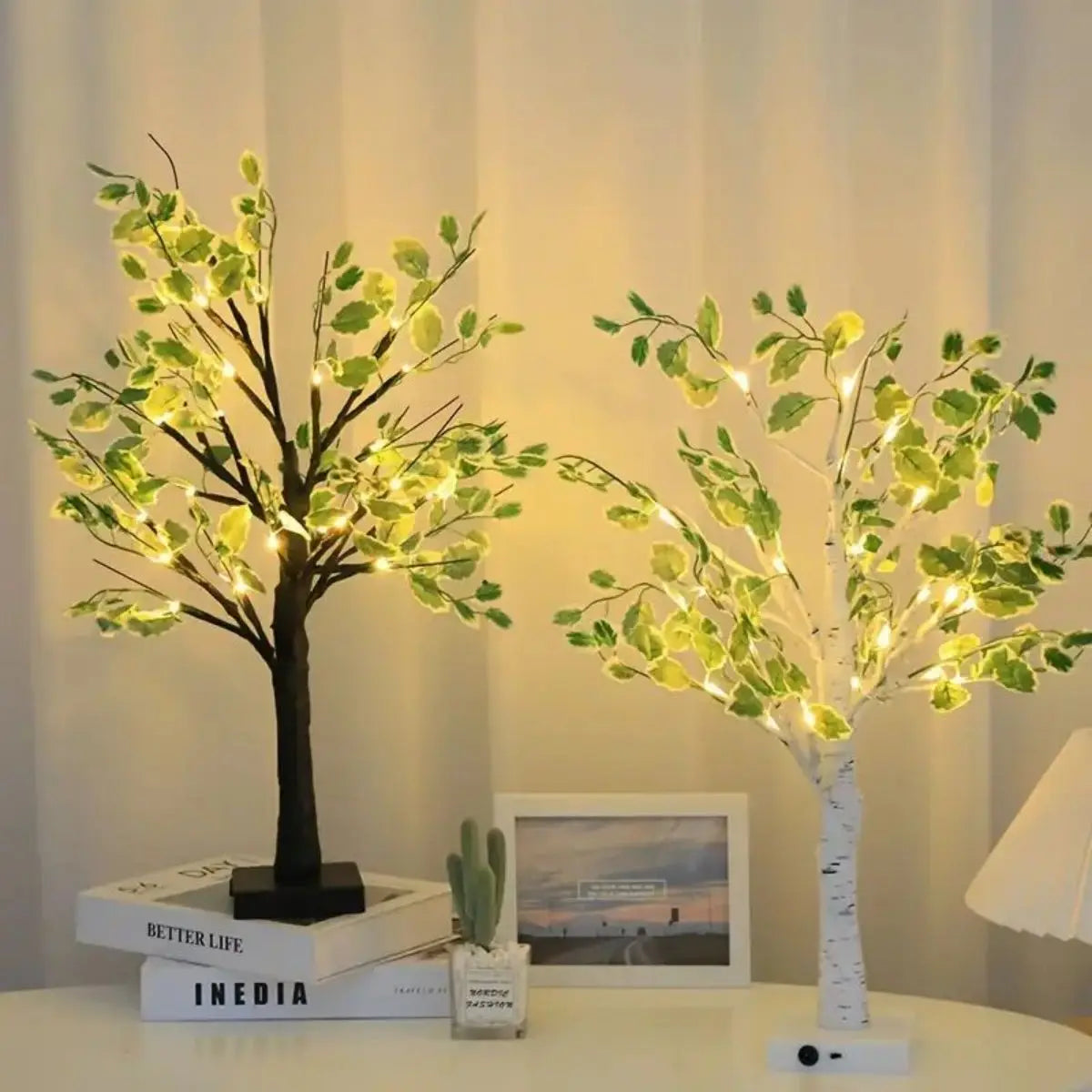 Enchanting LED Branch Light with Birch Leaves - Warm White Glow