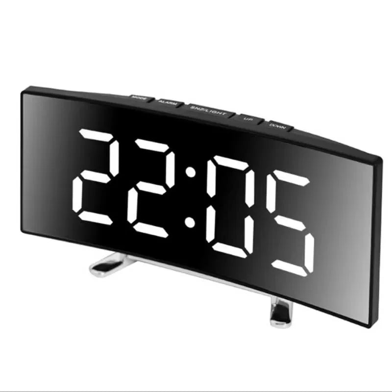 Sleek LED Mirror Alarm Clock with USB and Battery Power