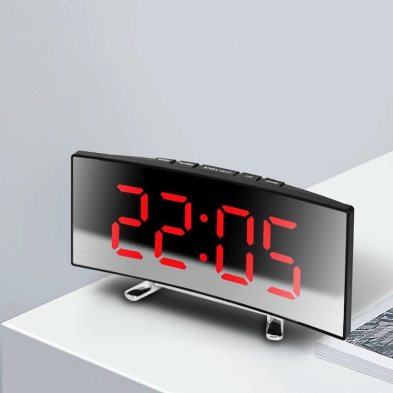 Sleek LED Mirror Alarm Clock with USB and Battery Power