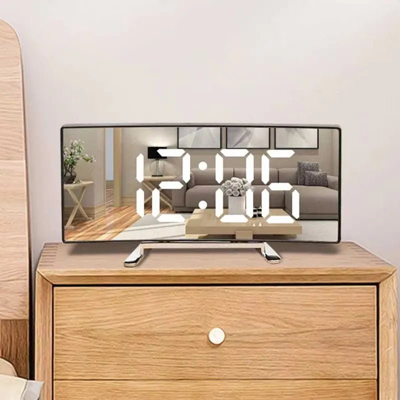 Sleek LED Mirror Alarm Clock with USB and Battery Power