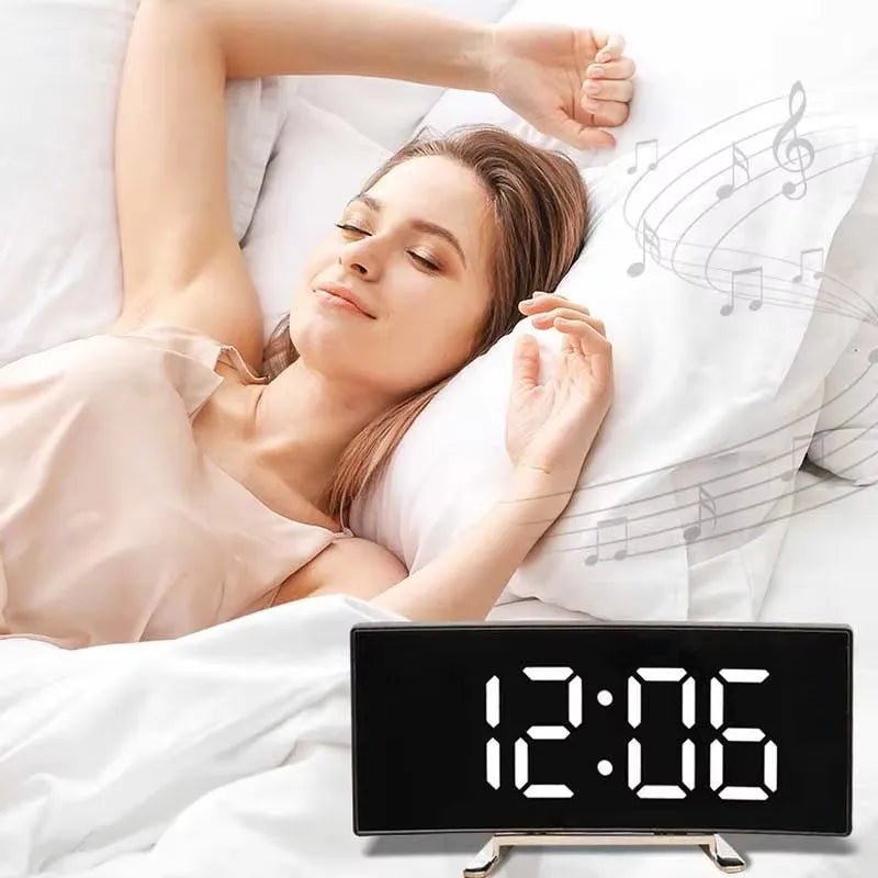 Sleek LED Mirror Alarm Clock with USB and Battery Power
