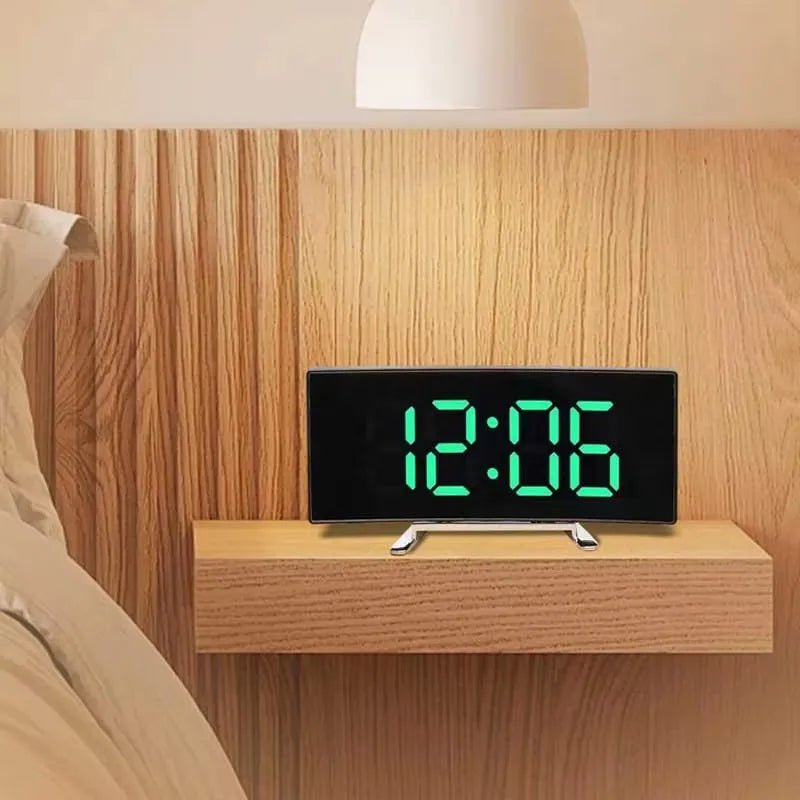 Sleek LED Mirror Alarm Clock with USB and Battery Power