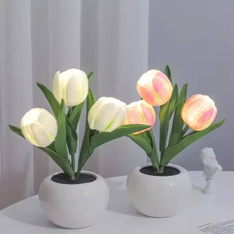 Charming LED Floral Night Light in Elegant Ceramic Vase