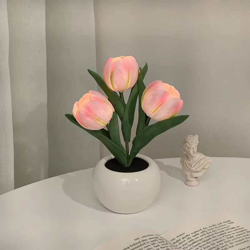 Charming LED Floral Night Light in Elegant Ceramic Vase