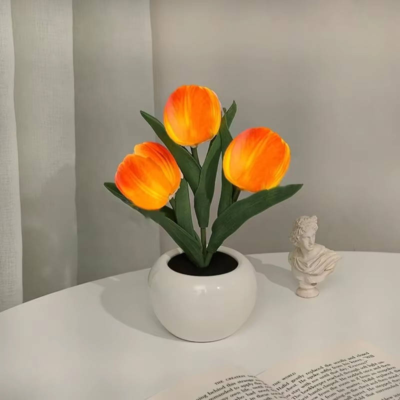 Charming LED Floral Night Light in Elegant Ceramic Vase