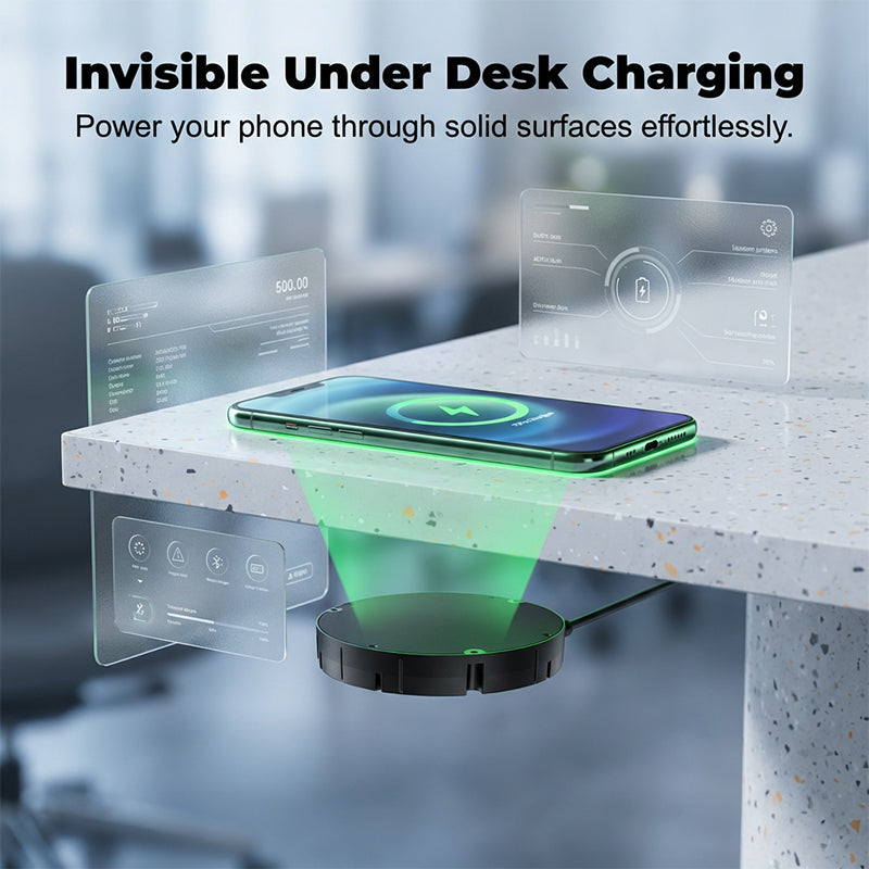 Under-Desk Charging Station | Concealed Installation | Penetrates Wood and Stone