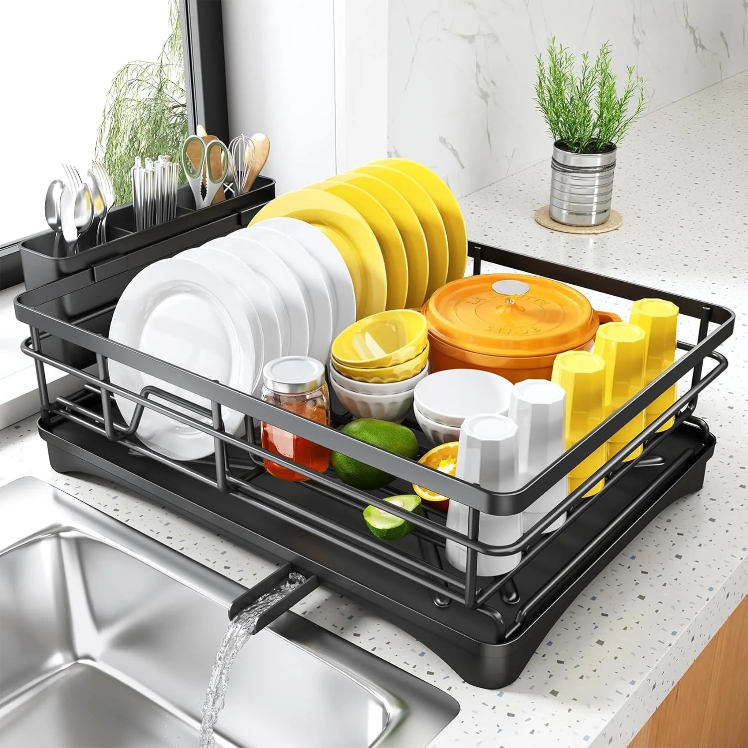 SteelSmart - Sturdy Stainless Steel Dish Rack with Drainboard & Utensil Holder