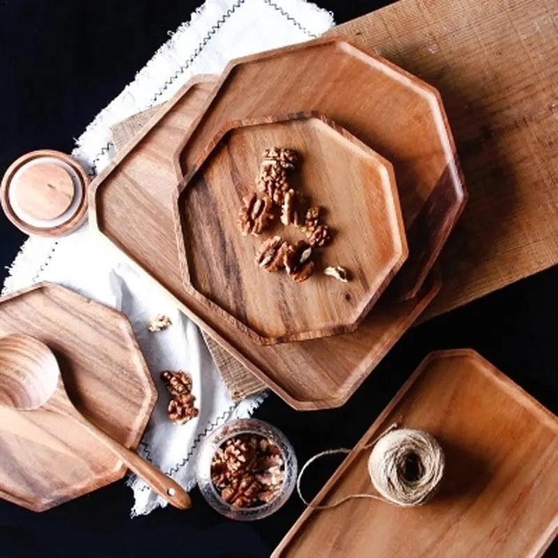Elegant Square Serving Tray in Acacia Wood with Handles