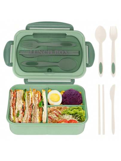 Durable 1200ml Smart Lunch Box with Cutlery and 3 Sections