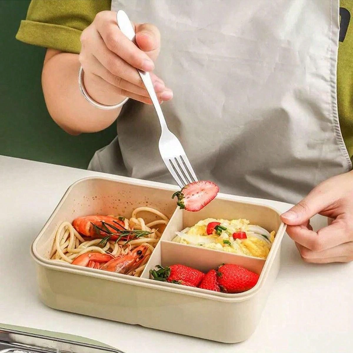 Durable 1200ml Smart Lunch Box with Cutlery and 3 Sections