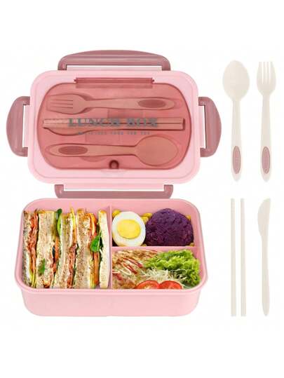 Durable 1200ml Smart Lunch Box with Cutlery and 3 Sections