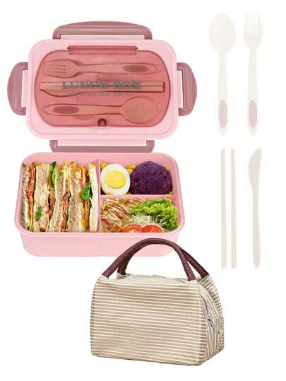 Durable 1200ml Smart Lunch Box with Cutlery and 3 Sections
