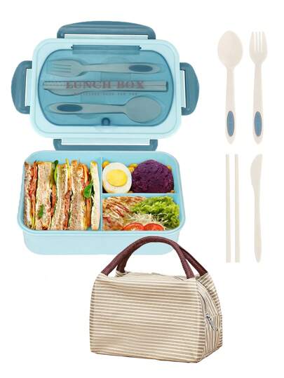 Durable 1200ml Smart Lunch Box with Cutlery and 3 Sections