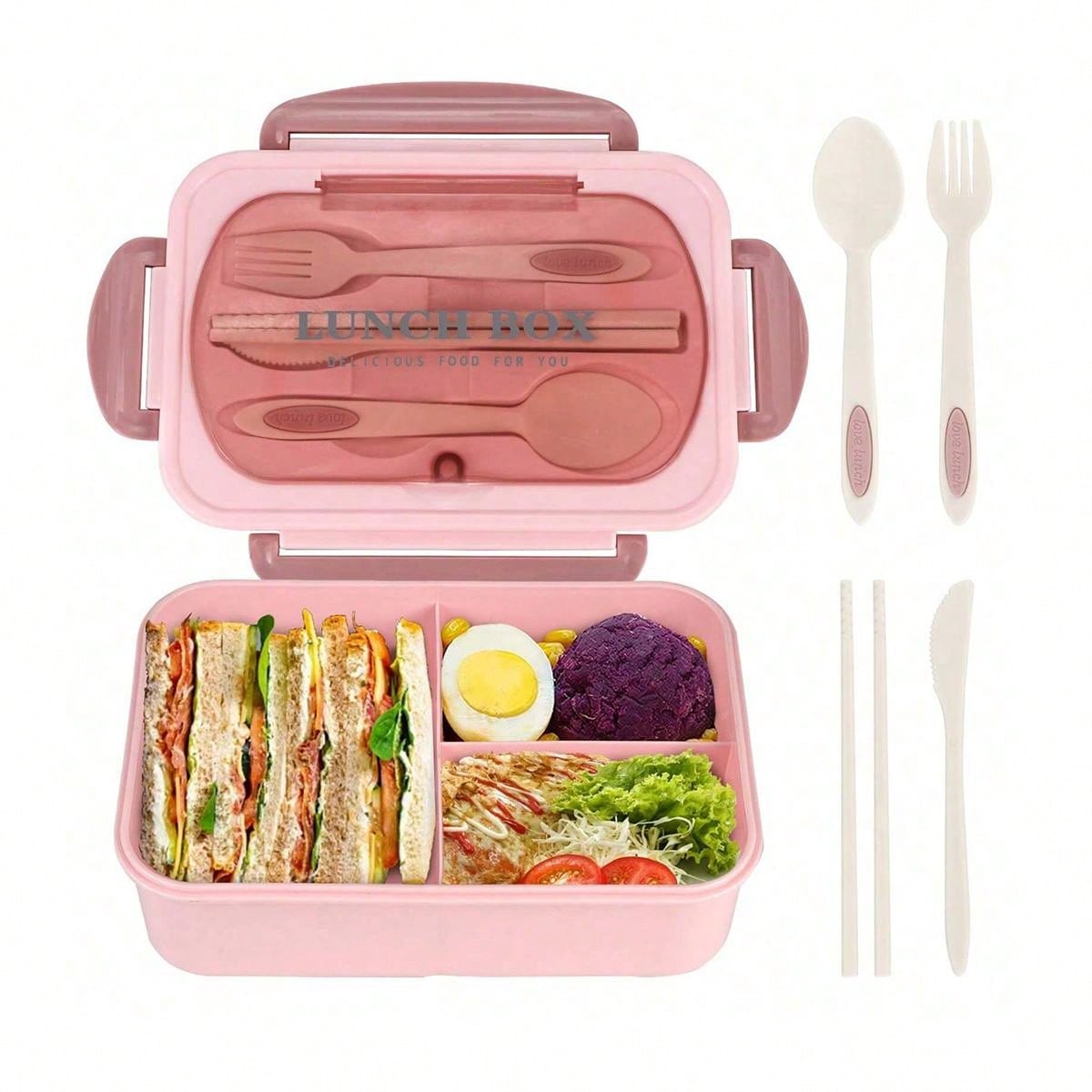 Durable 1200ml Smart Lunch Box with Cutlery and 3 Sections