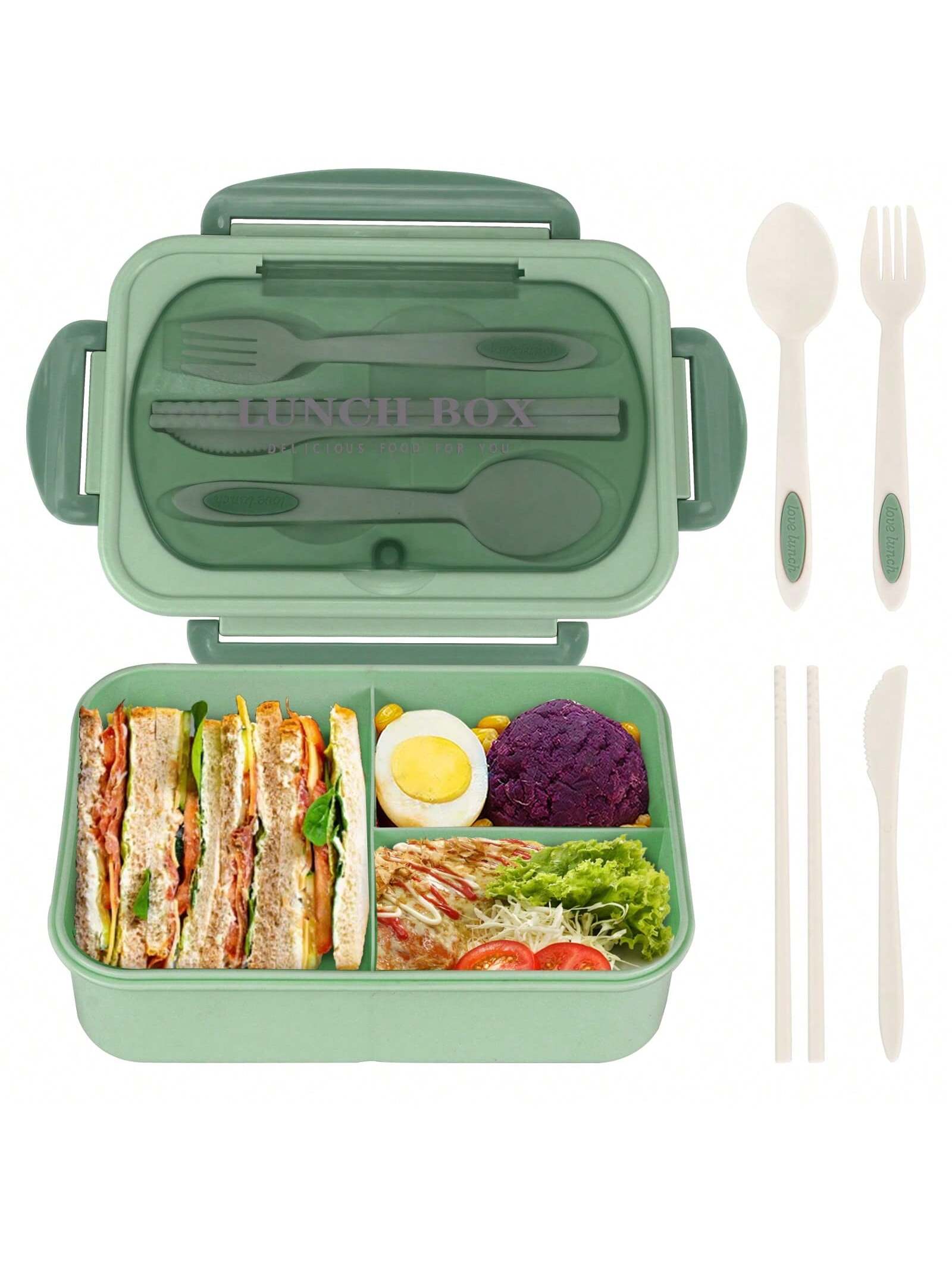 Durable 1200ml Smart Lunch Box with Cutlery and 3 Sections