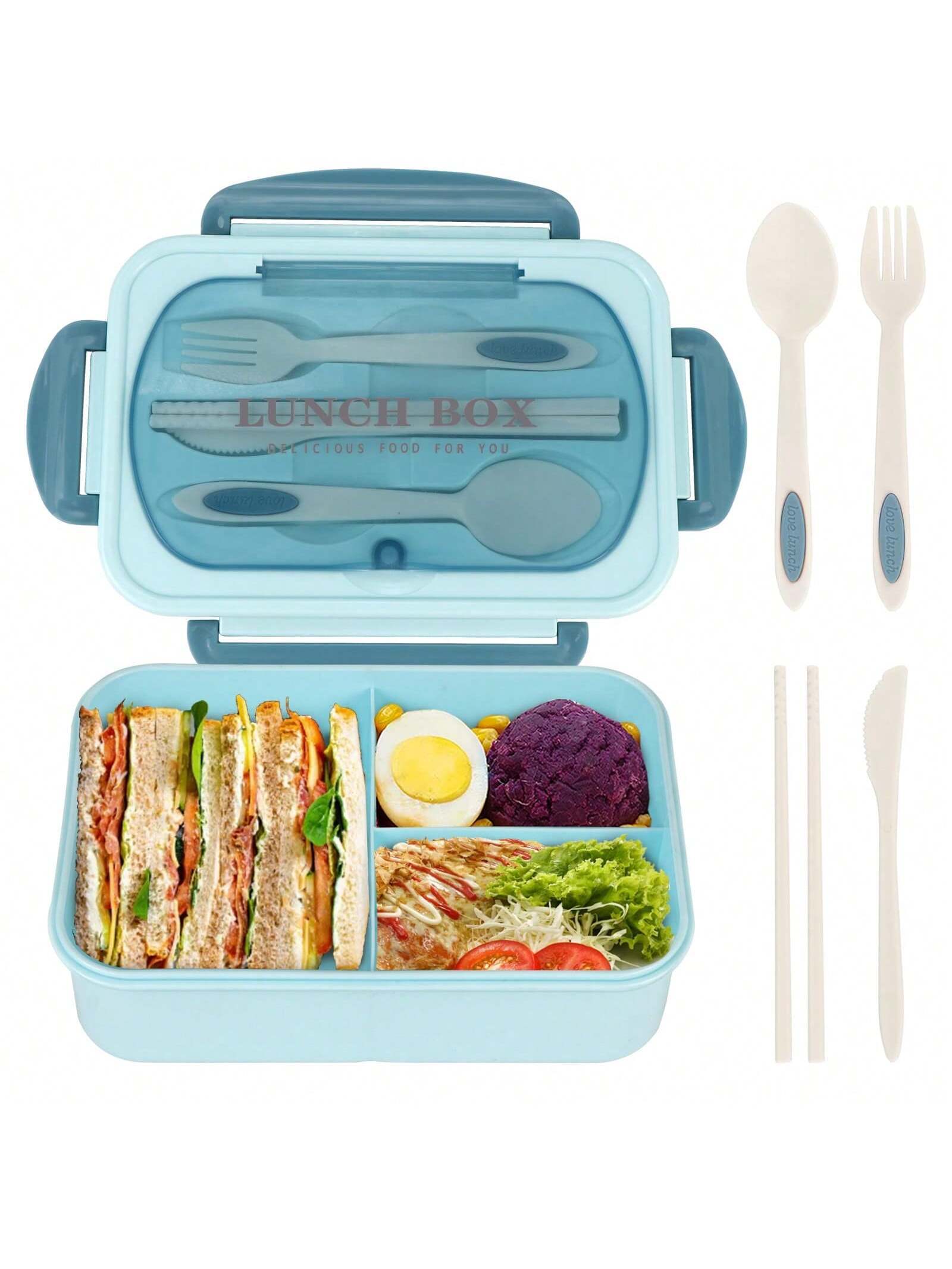 Durable 1200ml Smart Lunch Box with Cutlery and 3 Sections