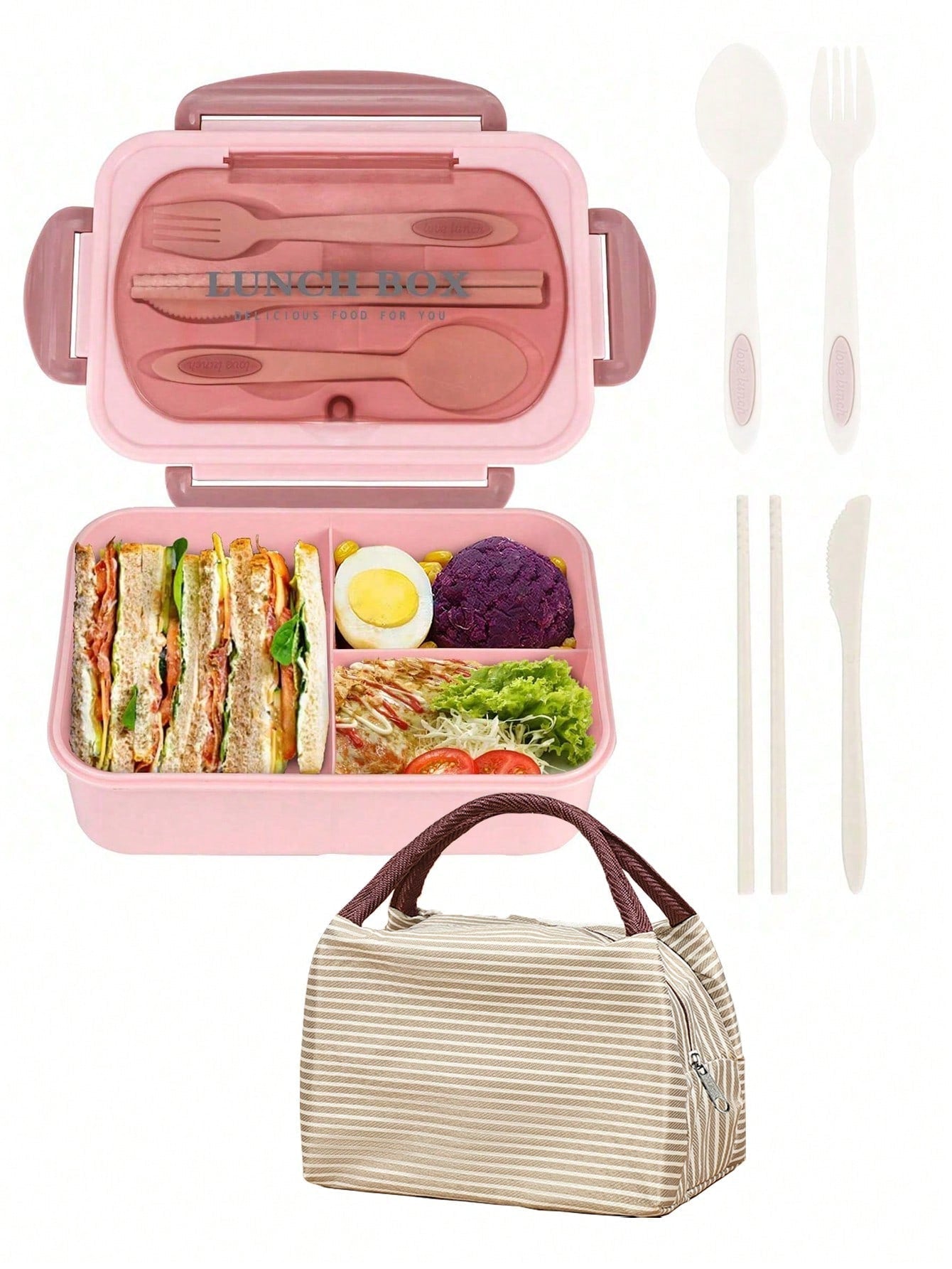Durable 1200ml Smart Lunch Box with Cutlery and 3 Sections