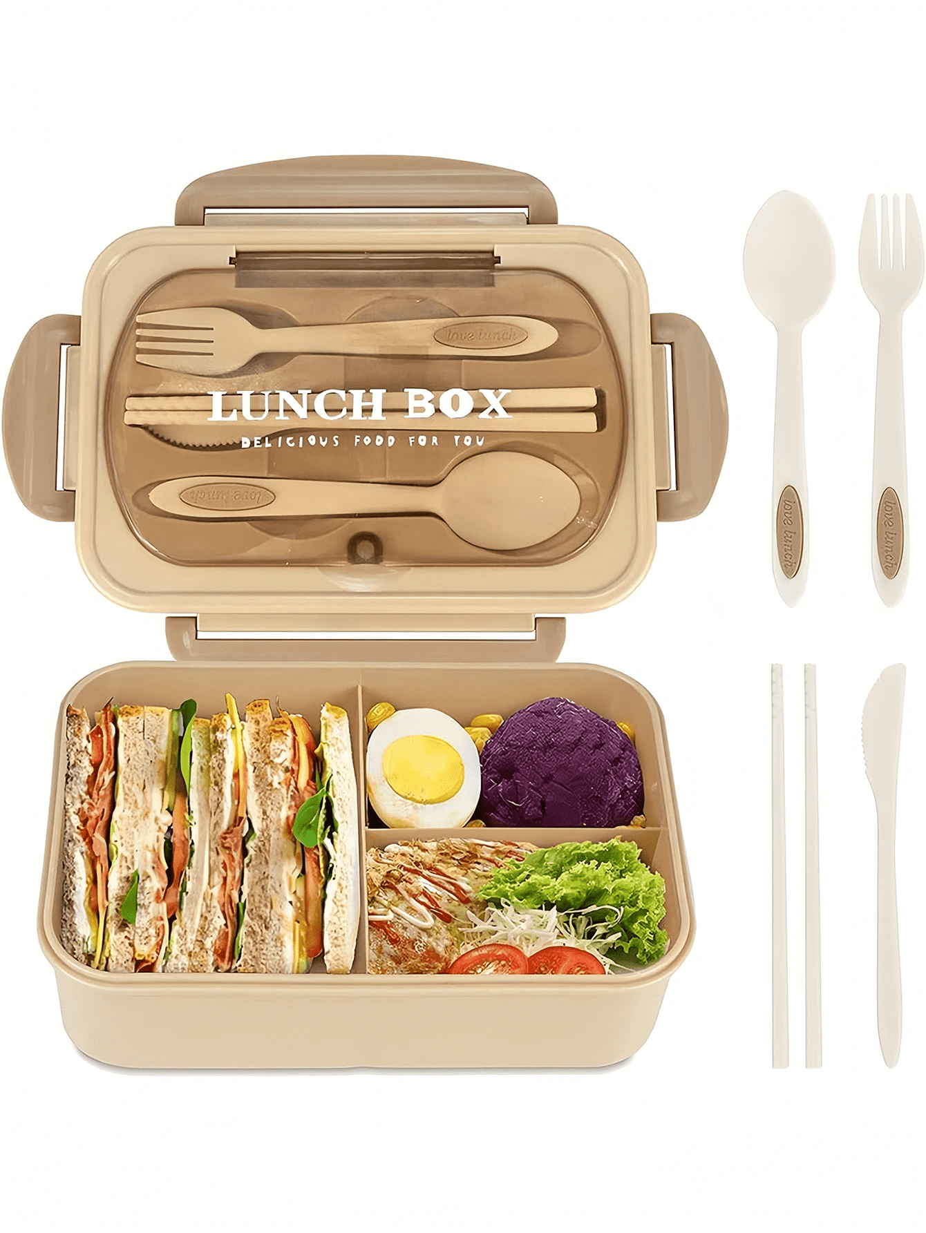 Durable 1200ml Smart Lunch Box with Cutlery and 3 Sections
