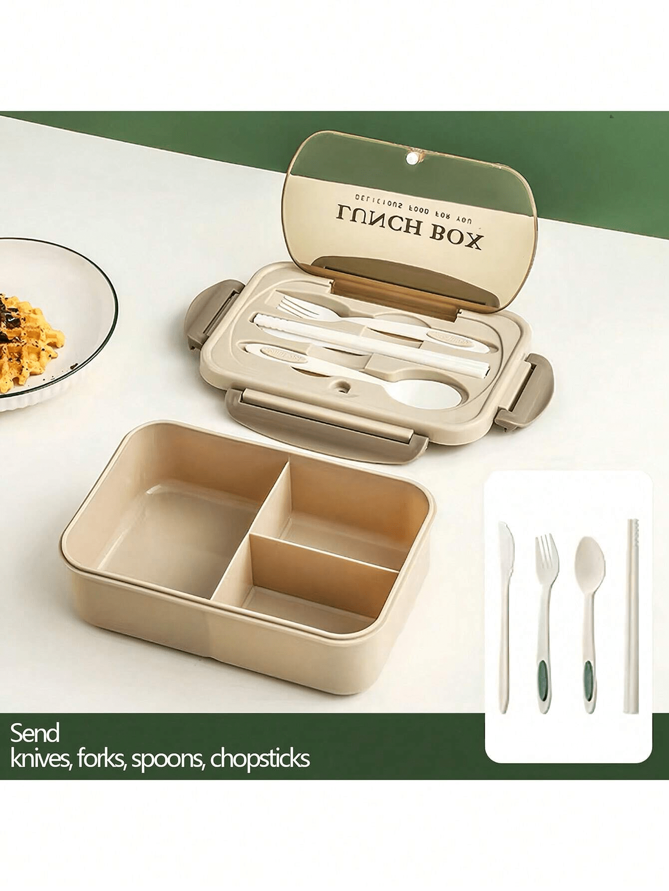 Durable 1200ml Smart Lunch Box with Cutlery and 3 Sections