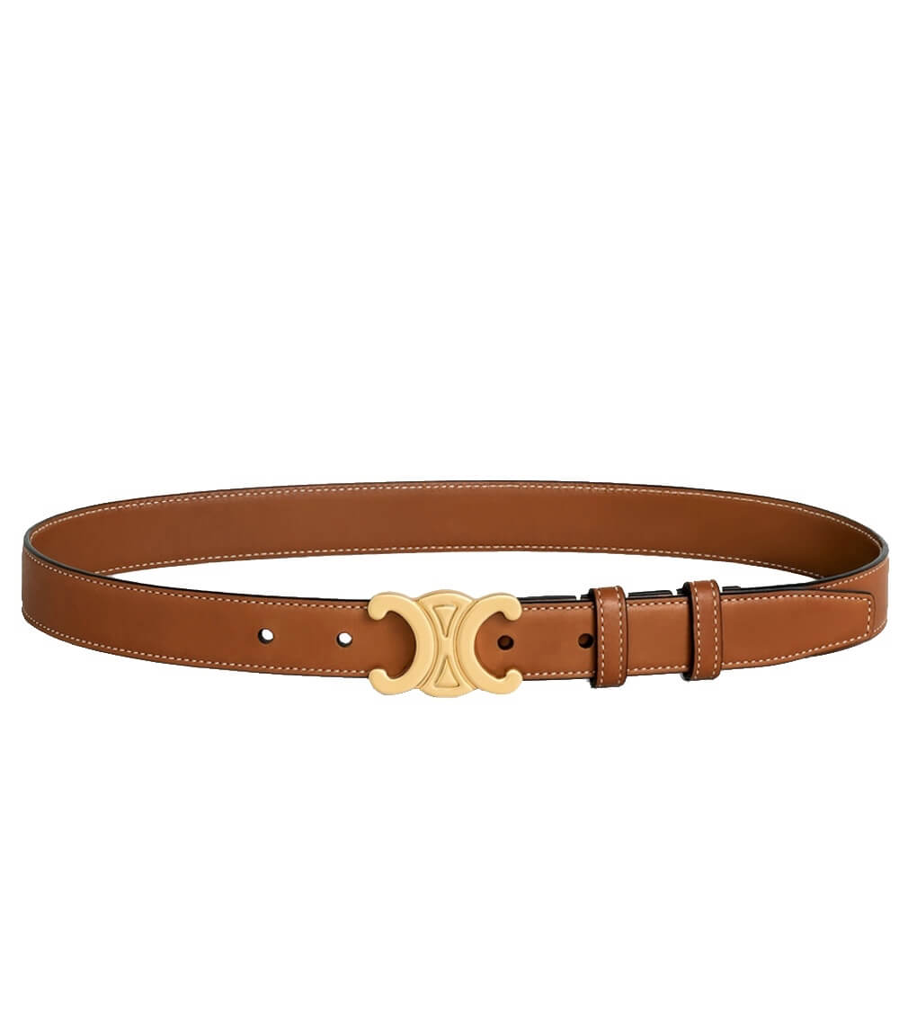 Elegant Leather Belt with Adjustable Length and Chic Gold Buckle