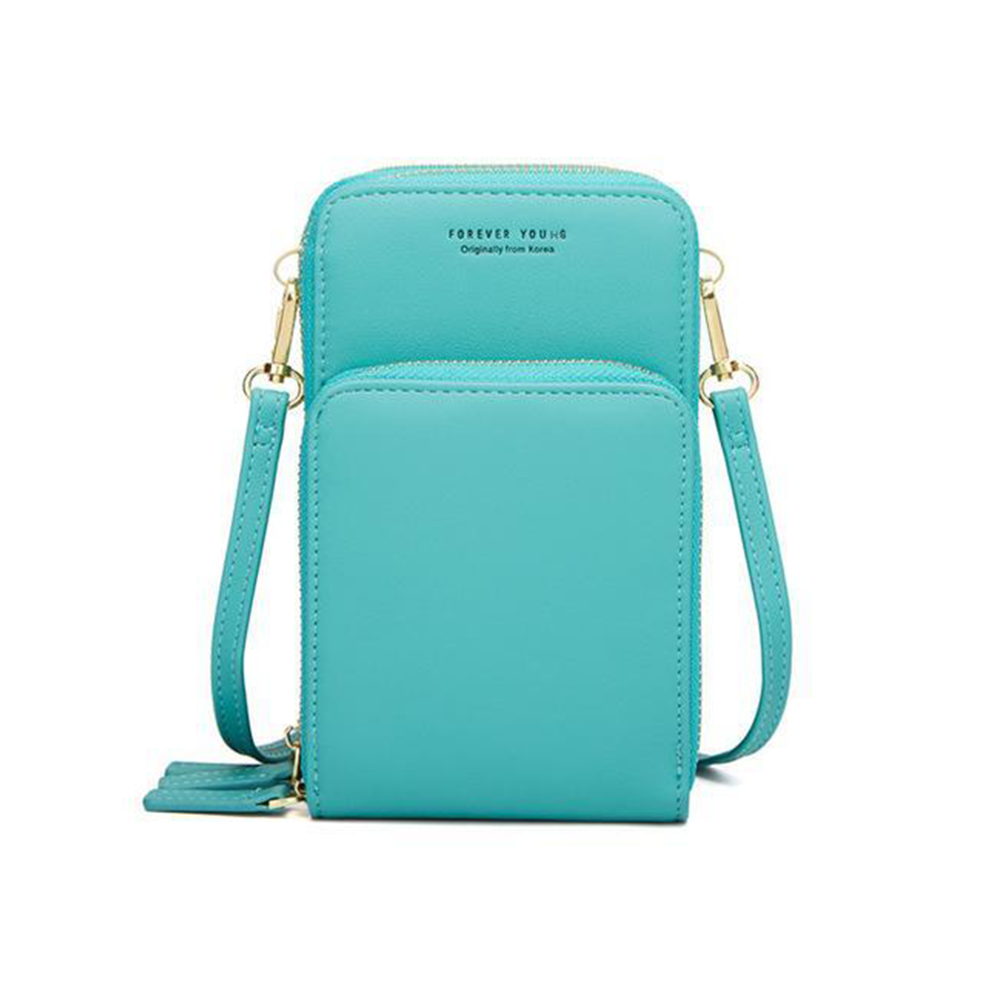 Chic Leather Phone Clutch with Safety Features and Adjustable Strap