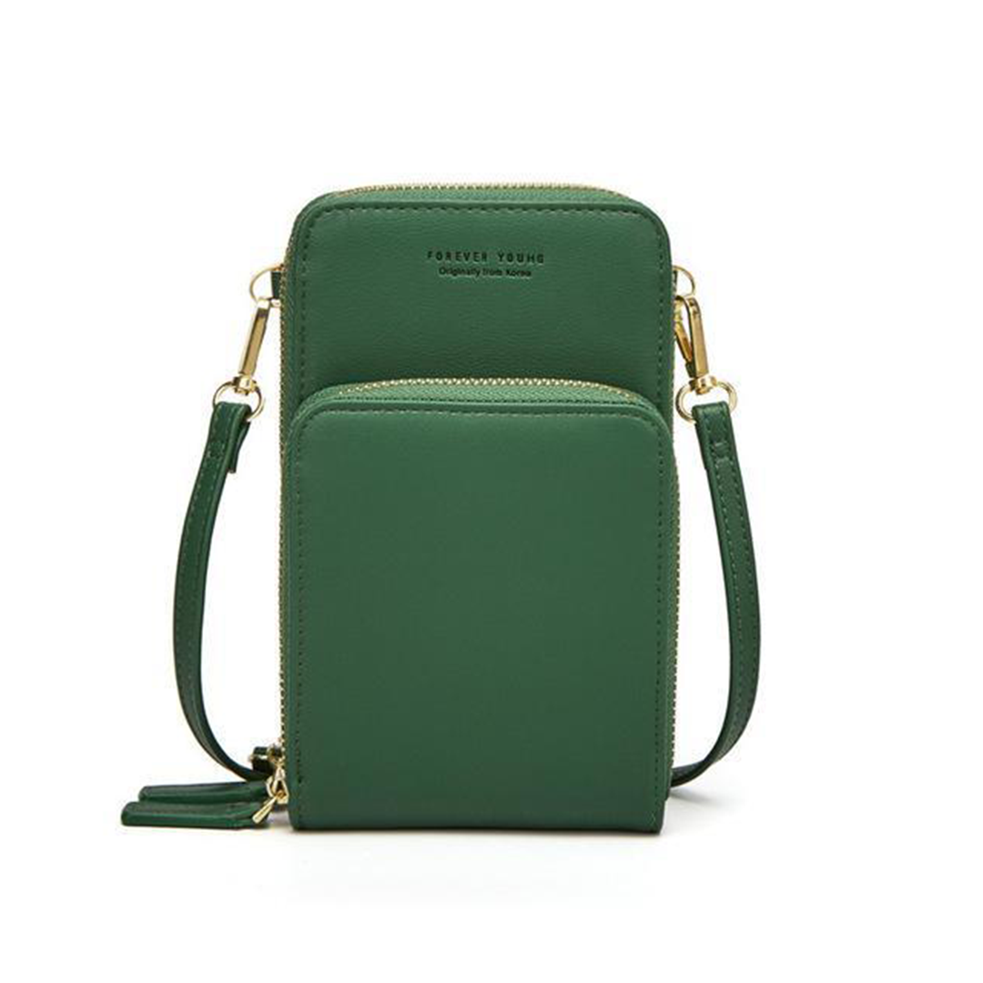 Chic Leather Phone Clutch with Safety Features and Adjustable Strap