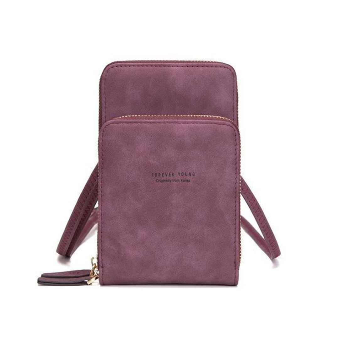 Chic Leather Phone Clutch with Safety Features and Adjustable Strap