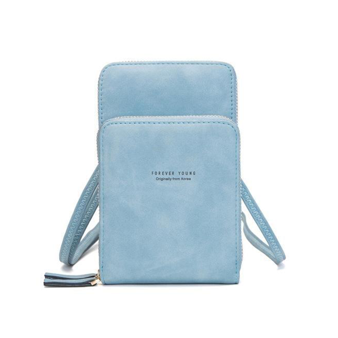 Chic Leather Phone Clutch with Safety Features and Adjustable Strap