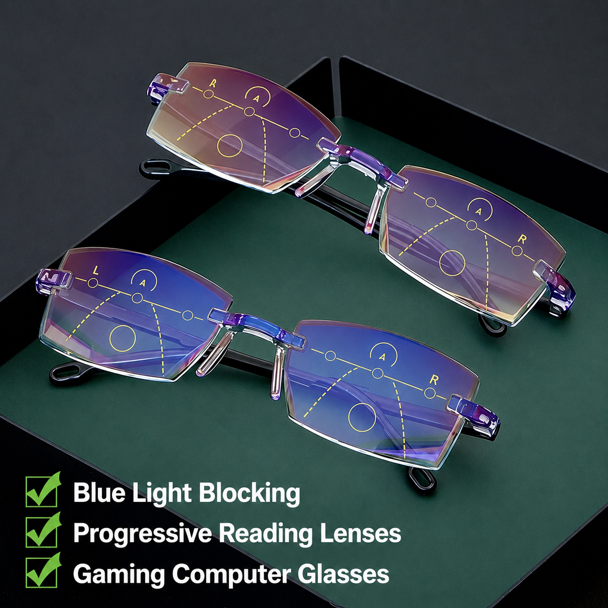 Reading Glasses | Multifocal Progressive | Blue Light Blocking | Lightweight & Rimless