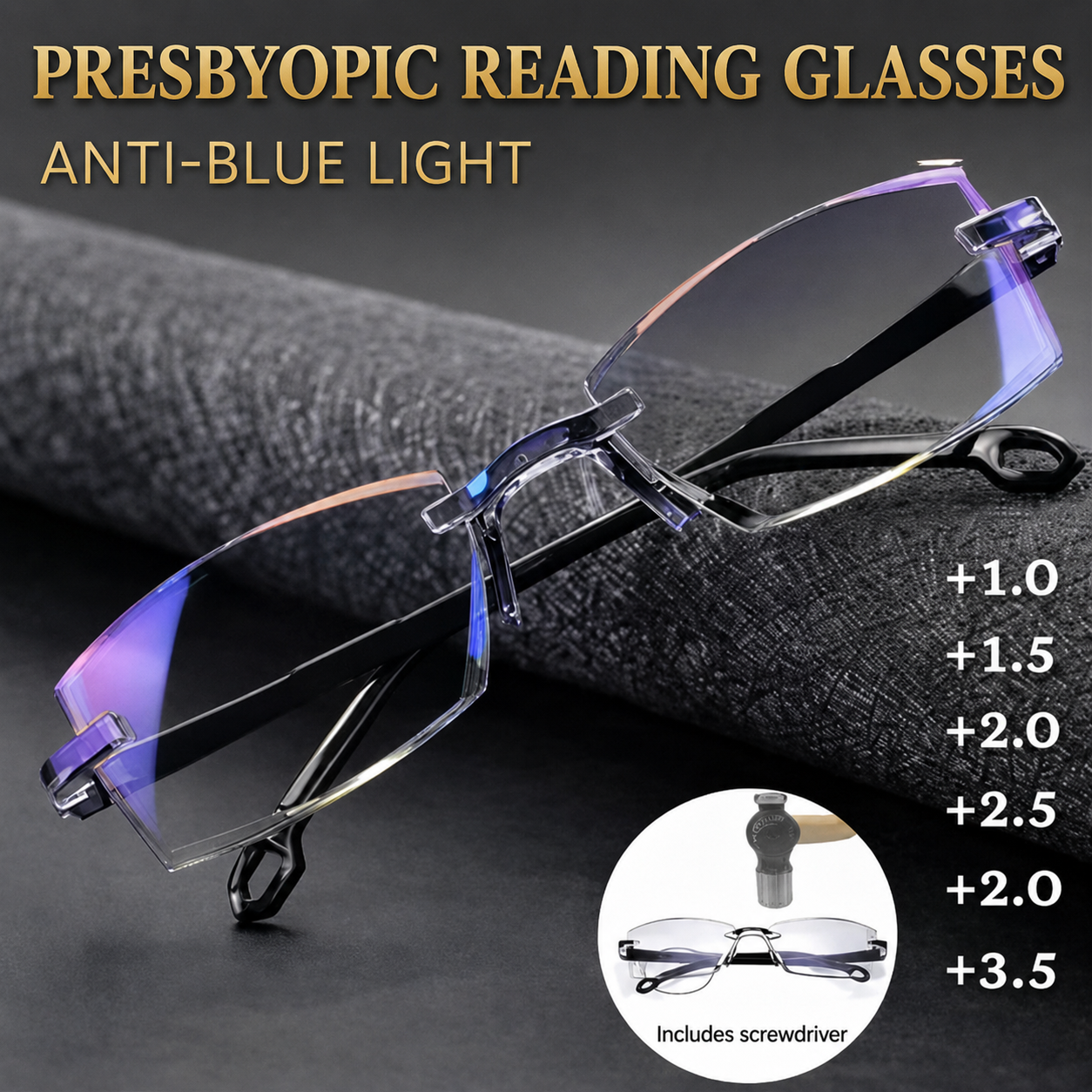 Reading Glasses | Multifocal Progressive | Blue Light Blocking | Lightweight & Rimless