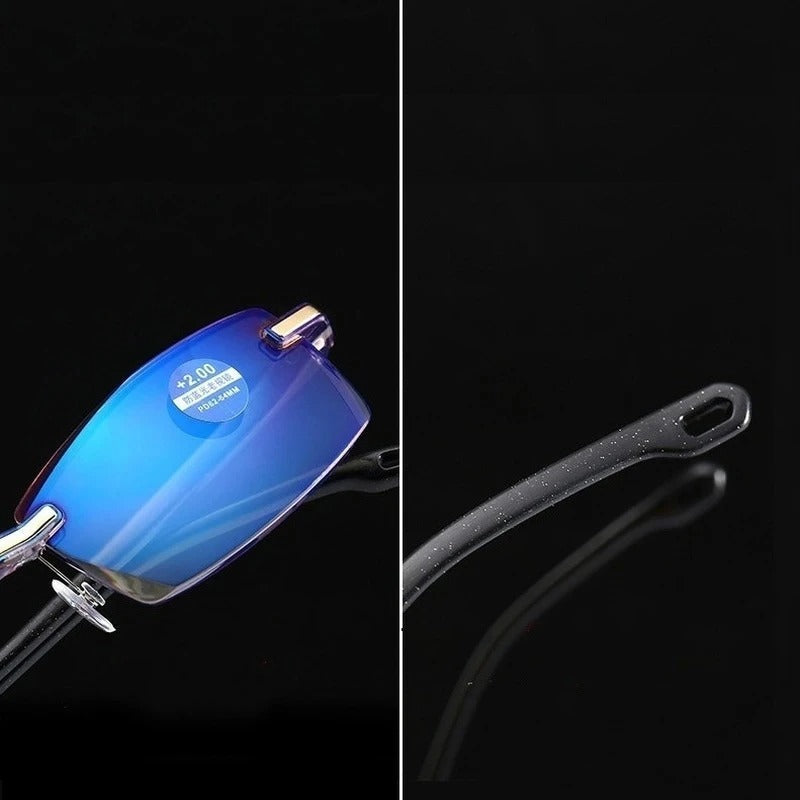Multifocal Rimless Reading Glasses | Blue Light Blocking | Near and Distance Vision