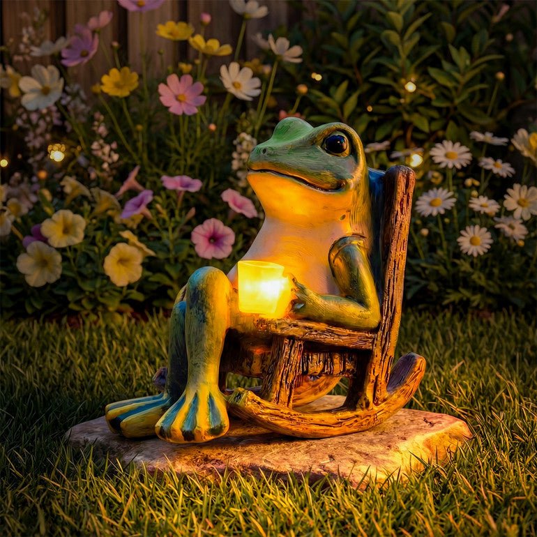 Solar Garden Frog Figurine | Warm White LED Light | Automatic Dusk Switch