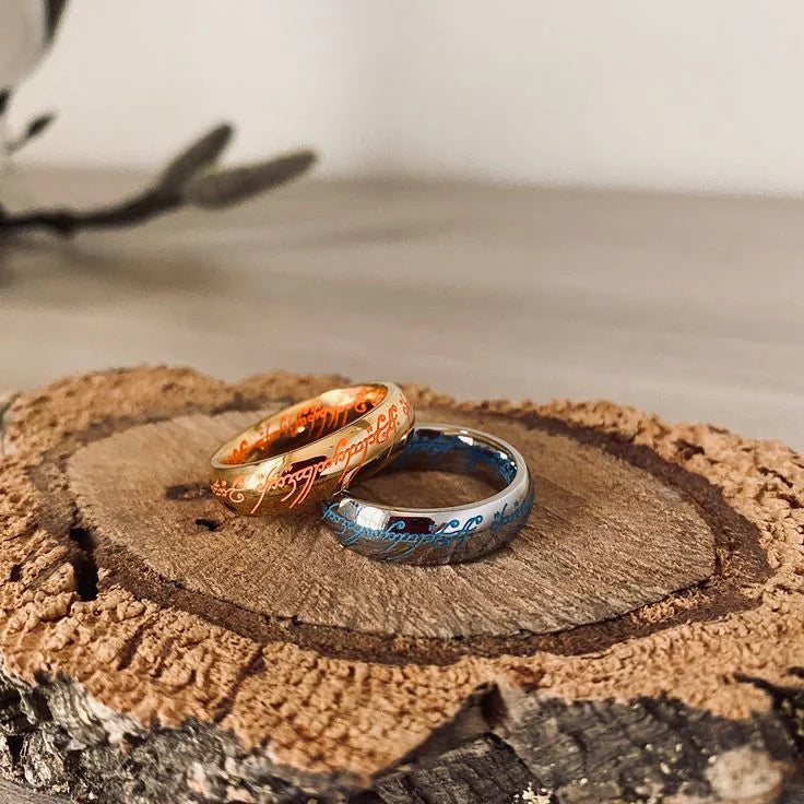 Glow Ring with Illuminated Elven Script | Mystical Rune | Light Absorbing Effect