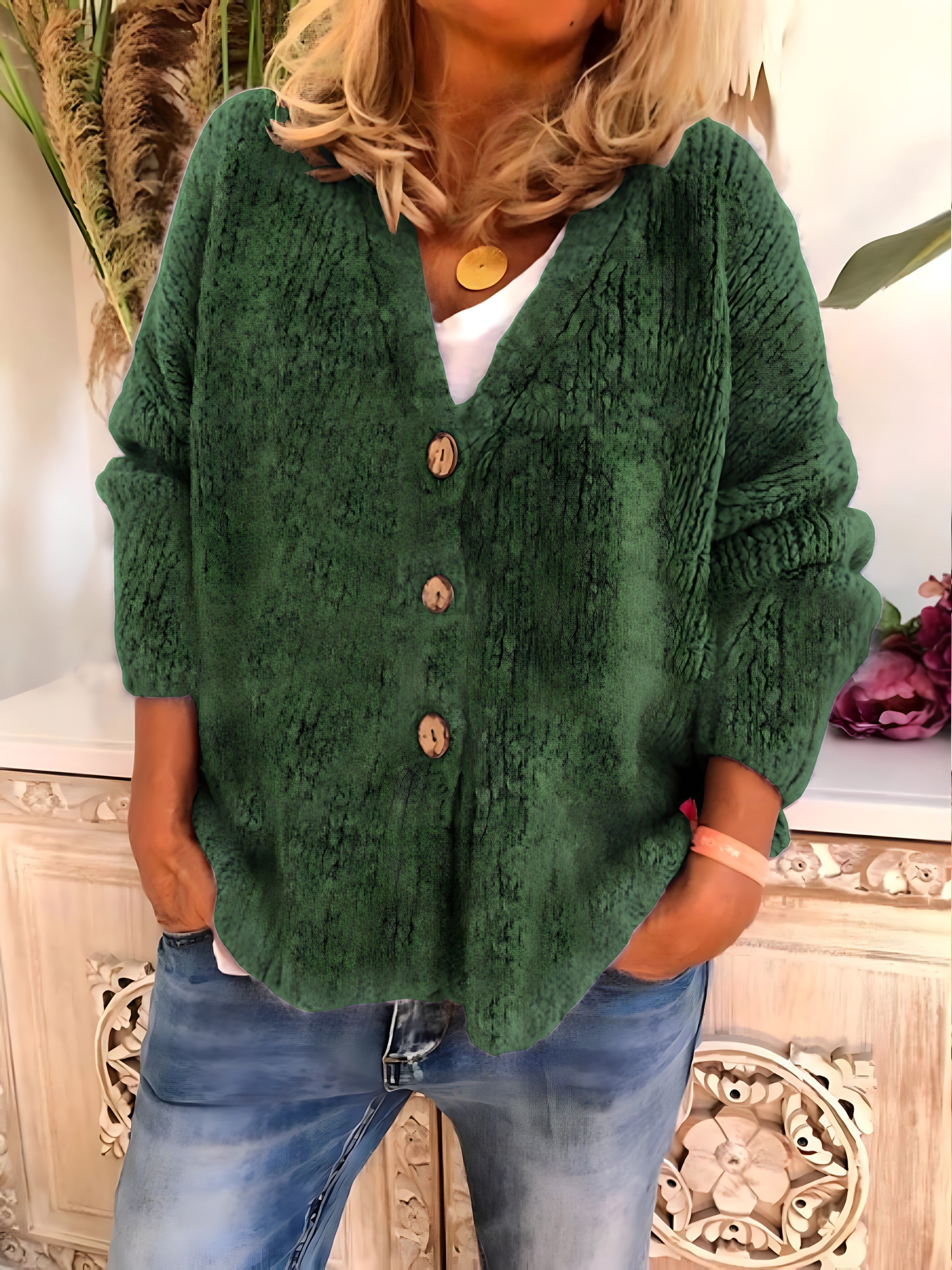 Knitted Cardigan with V-Neck Design