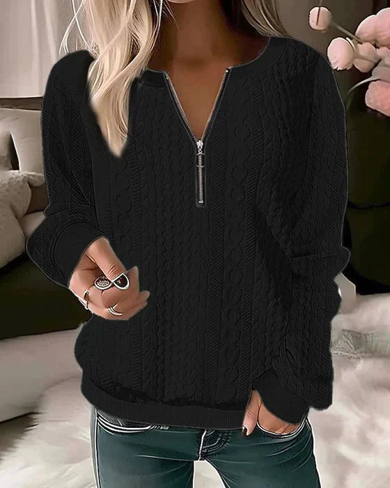 Solid Color Zip-Up Sweatshirt