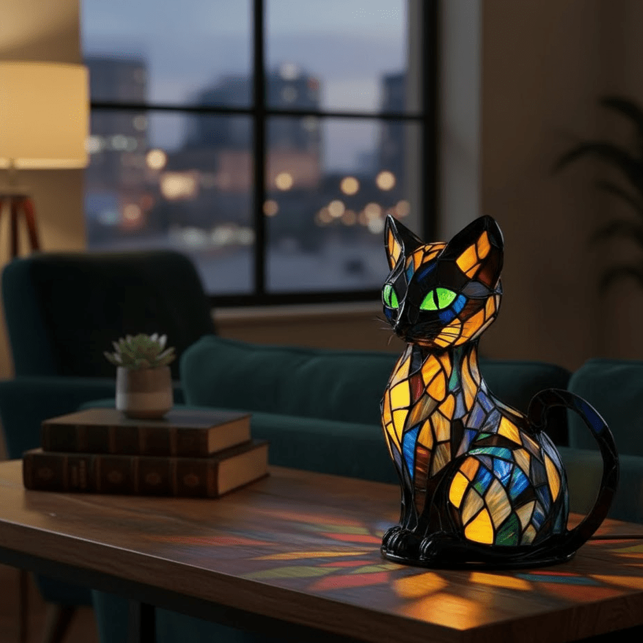 Handcrafted Cat Night Light Lamp with Warm LED Cozy Glow