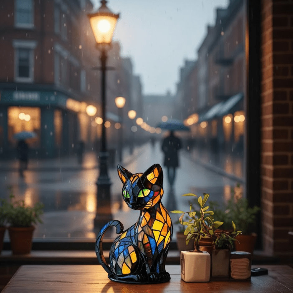 Handcrafted Cat Night Light Lamp with Warm LED Cozy Glow