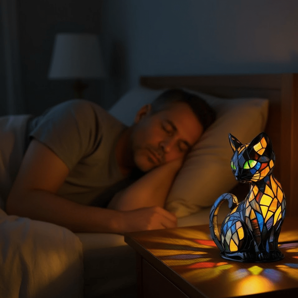 Handcrafted Cat Night Light Lamp with Warm LED Cozy Glow